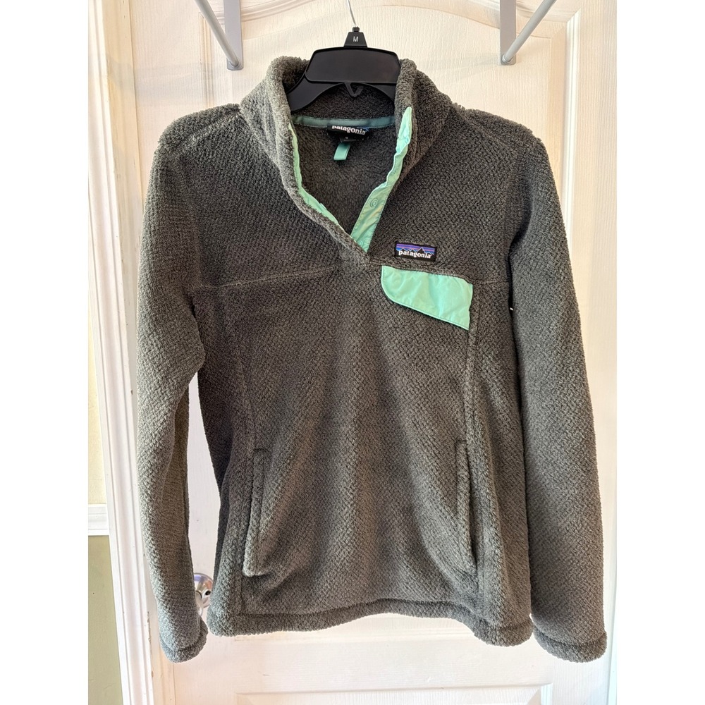 Patagonia Re-Tool Snap-T Fleece Pullover Womens Medium Grey Mint Green 25442